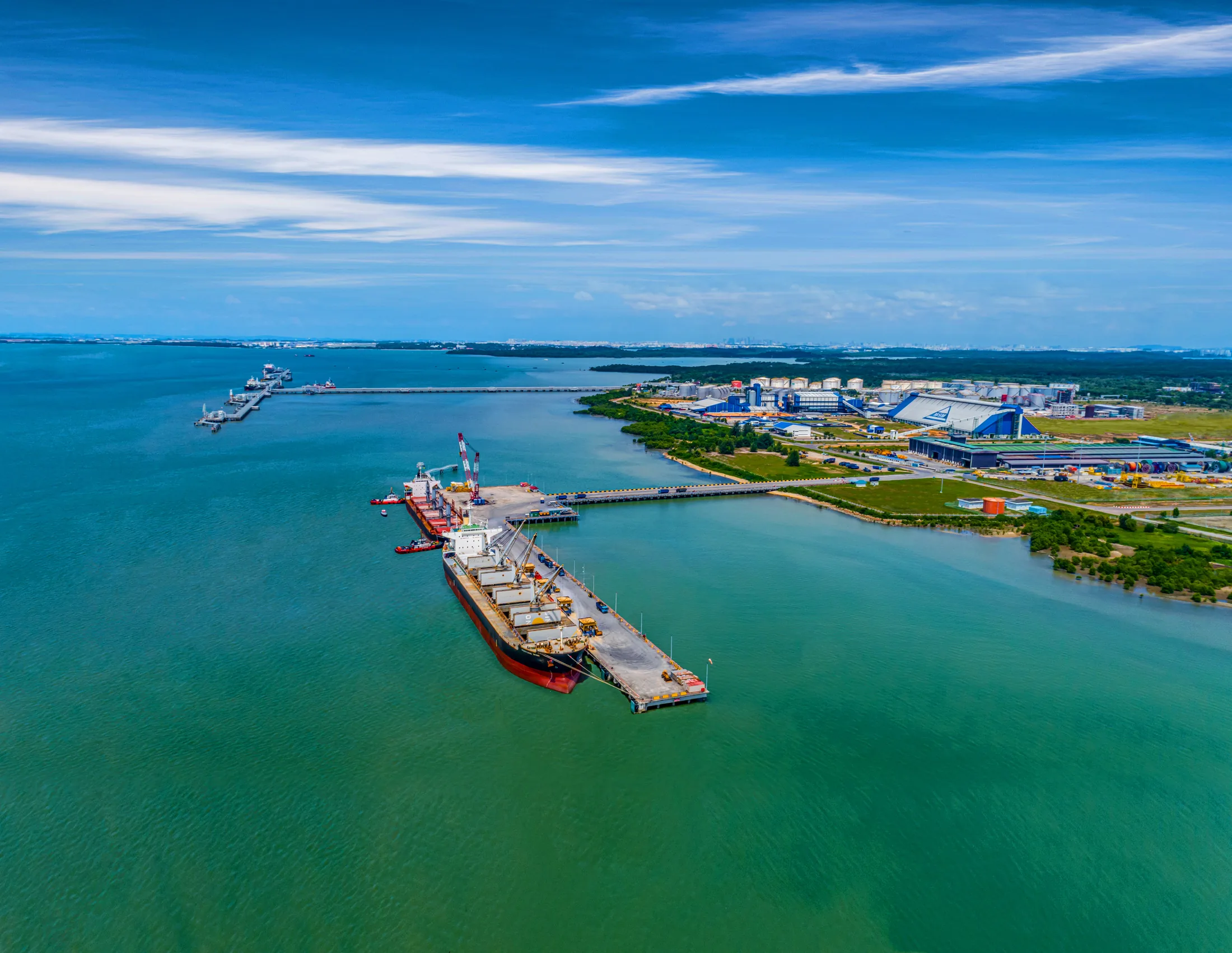 Aerial view of Tanjung Langsat Port and its marine berths