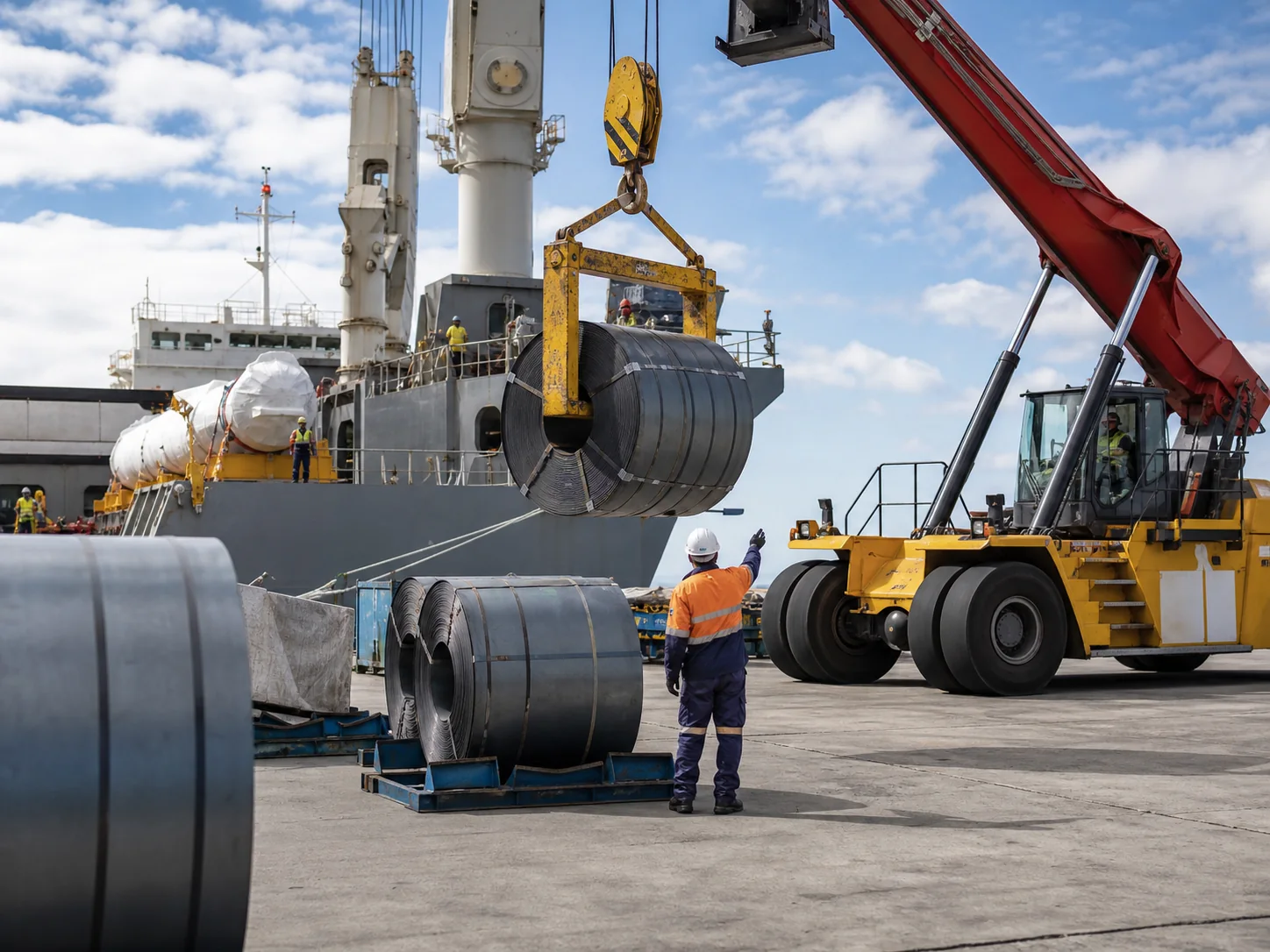 Steel coils handled at a multipurpose cargo terminal